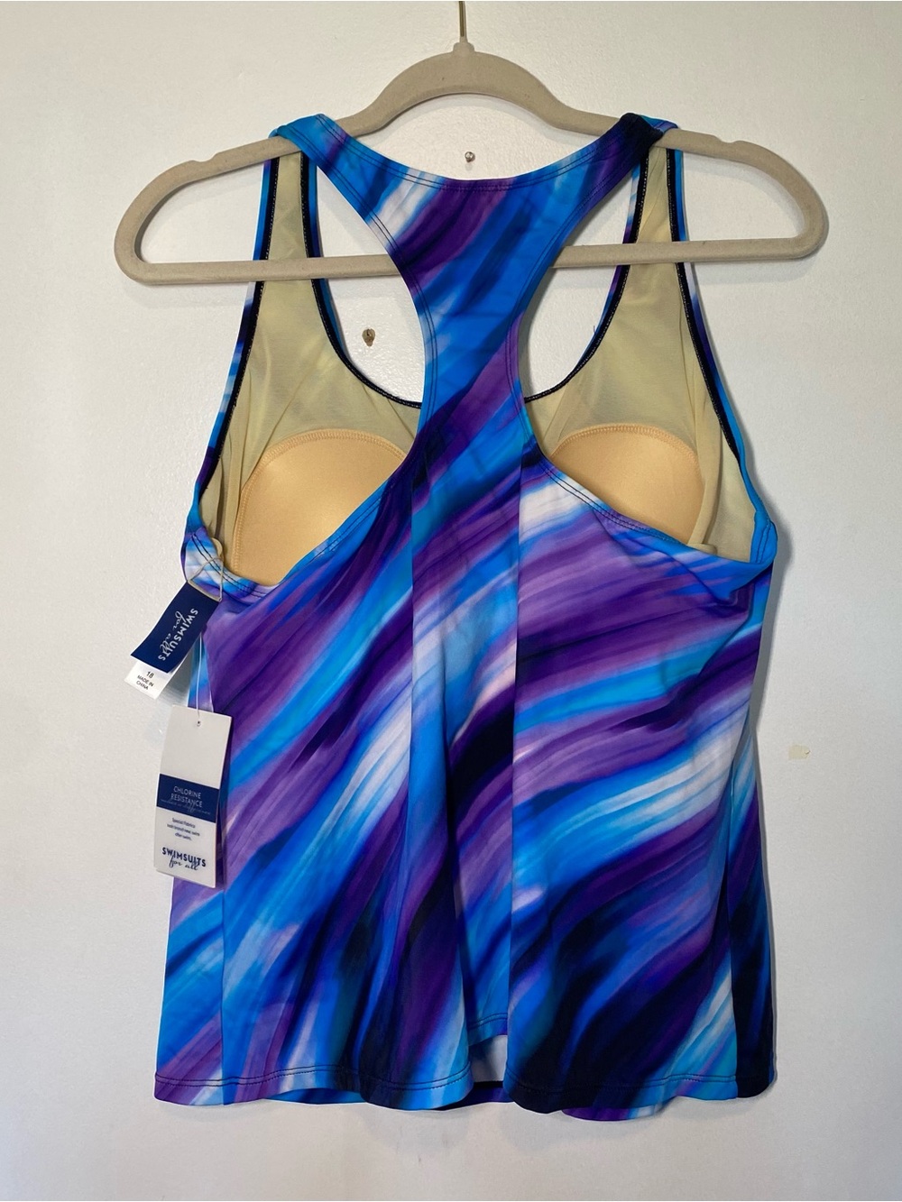 2 SWIMSUITS FOR ALL Women’s Size 18 Swim Tops Racerback Built In Bra Purple Blue - Picture 4 of 11